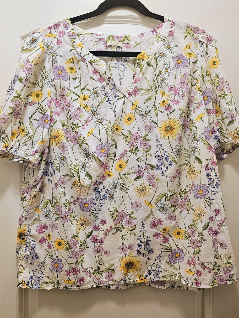 Talbots Floral Cotton Blouse XL Puff Sleeve Cottagecore Top - Picture 3 of 6